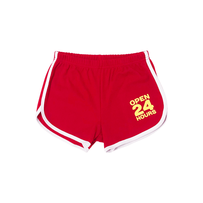 Red running shorts hot sale with white trim